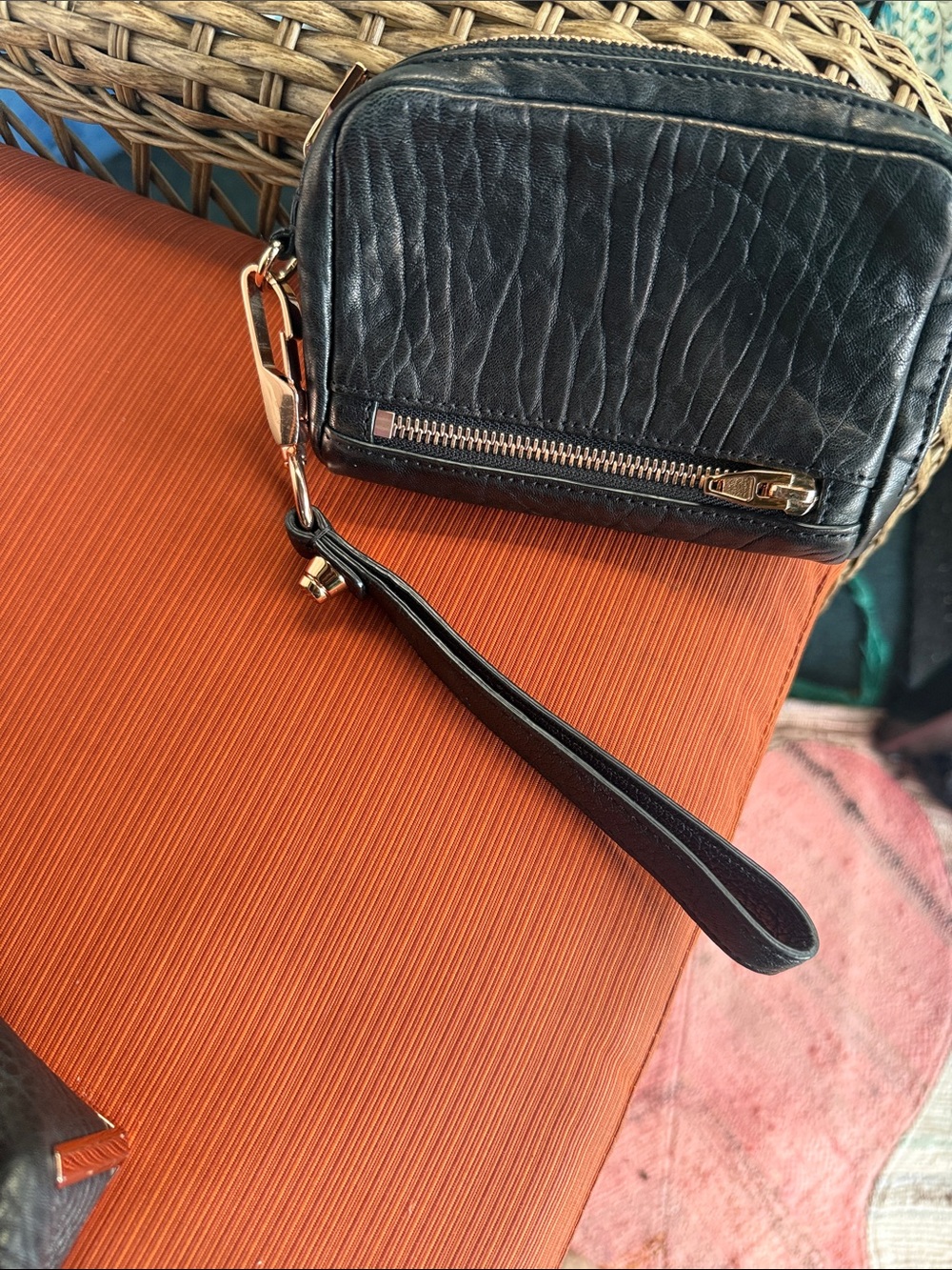 Alexander Wang Black Leather Wristlet with Gold Hardware